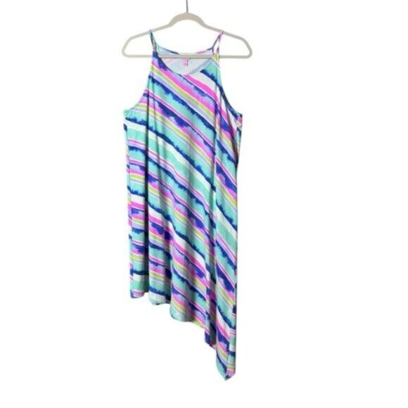 Lilly Pulitzer Magnolia Dress Medium Stripe Asymmetric Euro Summer Coastal Artsy - Picture 3 of 11